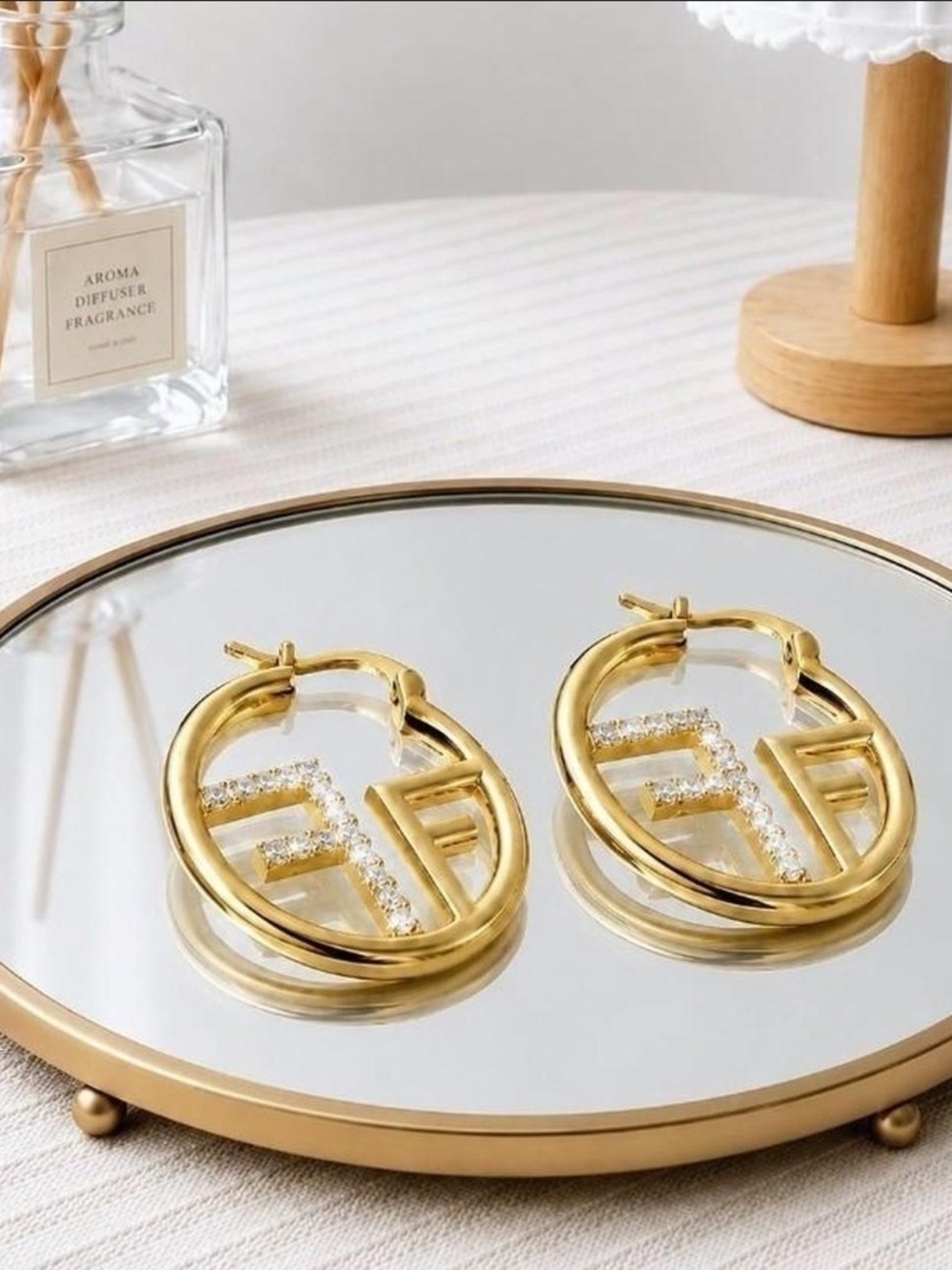Gold-Tone And Rhinestone Hoop Earrings - Women Jewelry-NEW!